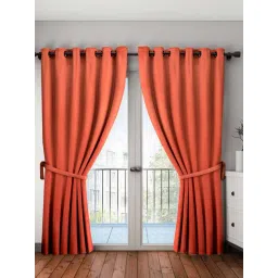 BIANCA Satin Curtain - Blocks 99% Sunlight & Reduces Noise [Eyelet Pattern] -2pc 7.5 Feet-plain-rust-picture-44