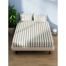 Bianca Serina Multicolor Cotton Stripes 144 TC Double Flat Bedsheet with 2 Pillow Covers-picture-37