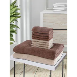 BIANCA Set Of 10 Brown & Beige Solid Towels-picture-38