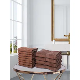 BIANCA Set Of 12 Brown Solid 500 GSM Zero-Twist Pure Cotton Ultra-Fluffy Towels-picture-40