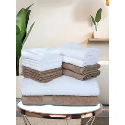BIANCA Set Of 14 White & Taupe Solid 500 GSM Cotton Towels Set-picture-22