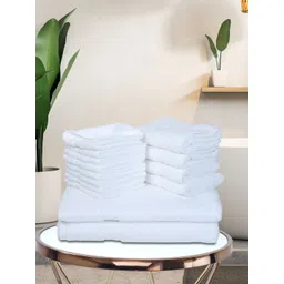 BIANCA Set Of 14 White Solid 500 GSM Zero-Twist Pure Cotton Ultra-Fluffy Towels-picture-14