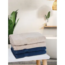 BIANCA Set Of 4 Taupe & Blue Solid 380 GSM Pure Cotton Terry Bath Towels-picture-32