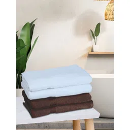 BIANCA Set Of 4 White & Brown Solid 380 GSM Pure Cotton Terry Bath Towels-picture-36