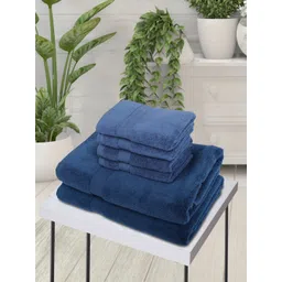 BIANCA Set Of 6 Navy-blue Solid 500 GSM Cotton Towels Set-picture-34