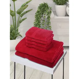 BIANCA Set Of 6 Red Solid 380 GSM Pure Combed Cotton Terry Towels-picture-11