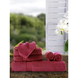 BIANCA Set Of 7 Magenta Pink Solid 500 GSM Zero-Twist Towels-picture-16