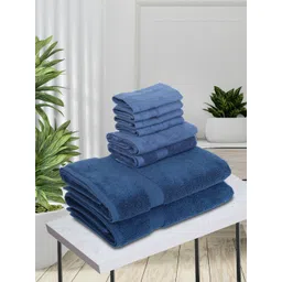 BIANCA Set Of 8 Blue Solid 500 GSM Pure Cotton Zero-Twist Ultra-Fluffy Towels-picture-16