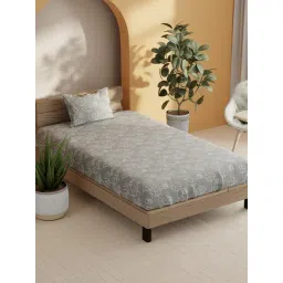 Bianca Sienna Grey Cotton Floral 144 TC Single Flat Bedsheet with 1 Pillow Cover-picture-16