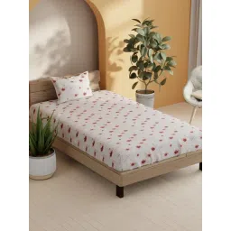 Bianca Sienna Orange Cotton Floral 144 TC Single Flat Bedsheet with 1 Pillow Cover image 1