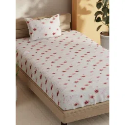 Bianca Sienna Orange Cotton Floral 144 TC Single Flat Bedsheet with 1 Pillow Cover image 2