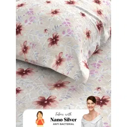 Bianca Sienna Orange Cotton Floral 144 TC Single Flat Bedsheet with 1 Pillow Cover image 4