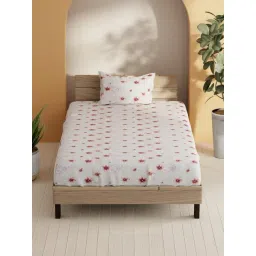 Bianca Sienna Orange Cotton Floral 144 TC Single Flat Bedsheet with 1 Pillow Cover image 3