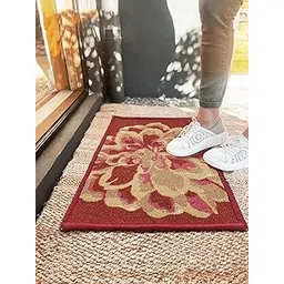 BIANCA Highly Durable Anti Slip Door Mat -1pc Medium Size (splender) | Highly Durable Non Slip Floor Mat Suitable for Entrance Door, Living Room, Bedroom and Kitchen - | Door Mat Floral-Maroon-picture-16