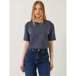 BIANCO LUCCI Women Henley Neck Drop-Shoulder Sleeves Cut Outs T-shirt-picture-32