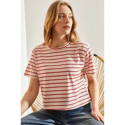 BIANCO LUCCI Women Striped Round Neck T-shirt image 4