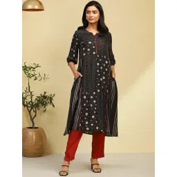 Biba Black Printed A Line Kurta-picture-24