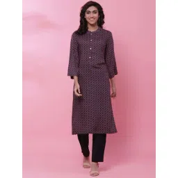 Biba Blue A-Line Printed Kurta-picture-39