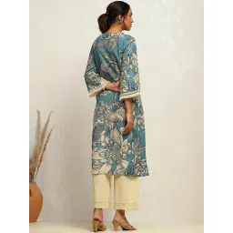 Biba Blue Cotton Printed A Line Kurta image 2