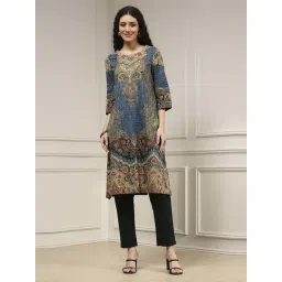 Biba Blue Cotton Straight Fit Printed Kurta-picture-33