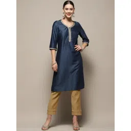 Biba Blue Embellished Straight Kurta-picture-28