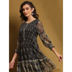 Biba Blue Polyester Printed 3/4th Sleeve Kurta image 3