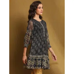 Biba Blue Polyester Printed 3/4th Sleeve Kurta image 4