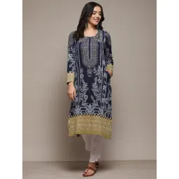 Biba Blue Printed A Line Kurta-picture-29