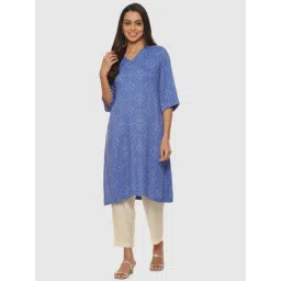 Biba Blue Printed A Line Kurta-picture-46