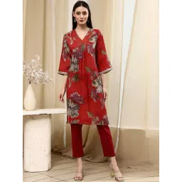 Biba Coral Straight Fit Floral Print Kurta-picture-24
