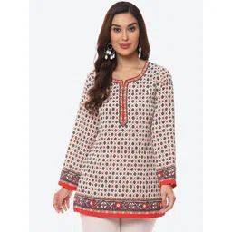 Biba Cream-Coloured & Orange Ethnic Motifs Printed Straight Fit Kurti-picture-40