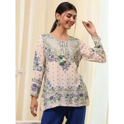 Biba Cream Modal Blend Straight Printed Short Kurta-picture-15