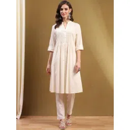 Biba Ecru Cotton A Line Kurta-picture-10