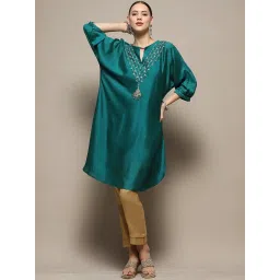 Biba Emerald Green Embroidered A Line Kurta image 5