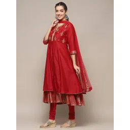 Biba Ethnic Motifs Embroidered Empire Kurta with Churidar & Dupatta image 4