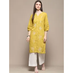 Biba Ethnic Motifs Embroidered Gotta Patti Straight Kurta-picture-15