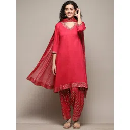 Biba Ethnic Motifs Embroidered V-Neck A-Line Kurta with Salwar & Dupatta-picture-19