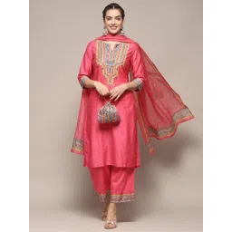 Biba Ethnic Motifs Printed Regular Sequinned Pure Cotton Kurta with Palazzos & Dupatta-picture-14