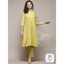 Biba Floral Embroidered Straight Kurta & Trousers With Dupatta-picture-22