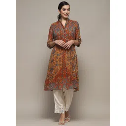 Biba Floral Printed Mandarin Collar Regular Sleeves Straight A-Line Kurta-picture-17