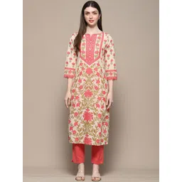 Biba Floral Printed  Pure Cotton Sequined Lace Straight Kurta-picture-31