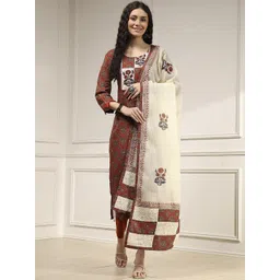 Biba Floral Printed Pure Cotton Sequinned Unstitched Dress Material-picture-16