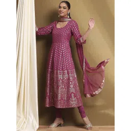 Biba Floral Printed Round Neck Pure Cotton A-Line Kurta With Churidar & Dupatta-picture-36