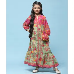 BIBA Full Sleeves Floral & Geometric Printed Ethnic Dress - Green-picture-12