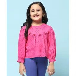 BIBA Full Sleeves Floral Applique & Embroidered With Beads Embellshed Top - Magenta Pink-picture-11