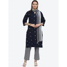 Biba Geometric Printed Mandarin Collar Kurta with Trousers & Dupatta-picture-13