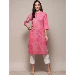 Biba Geometric Printed Mandarin Collar Regular Kurta with Trousers-picture-14