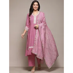 Biba Geometric Printed Thread Work Pleated A-Line Kurta With Palazzos & Dupatta-picture-18