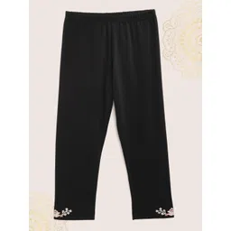Biba Girls Black Solid Capris with Embroidered Detail-picture-10