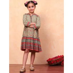 Biba Girl's Ethnics Motifs Print Puff Sleeve Fit & Flare Dress-picture-23